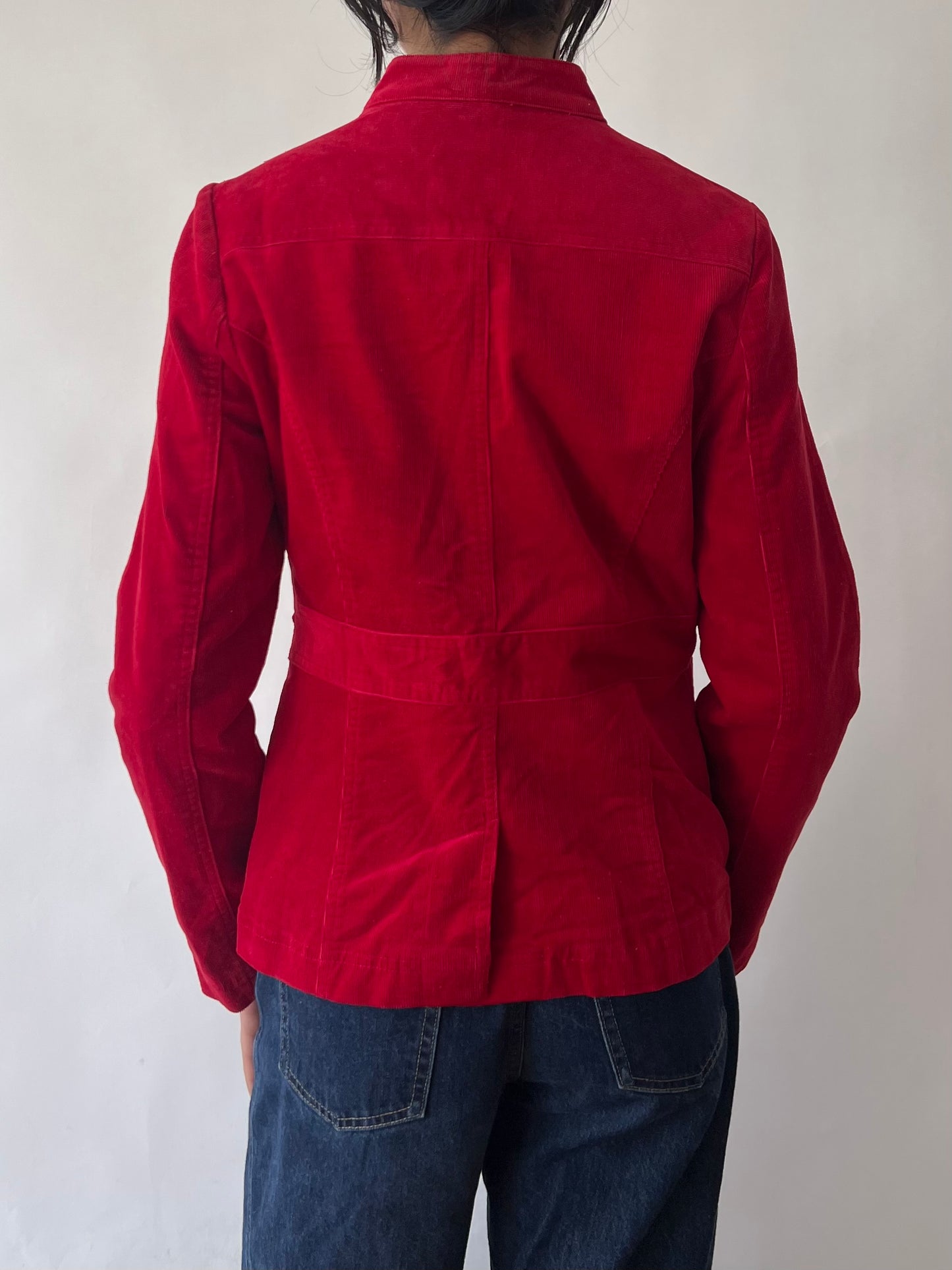 2000s red corduroy button up jacket