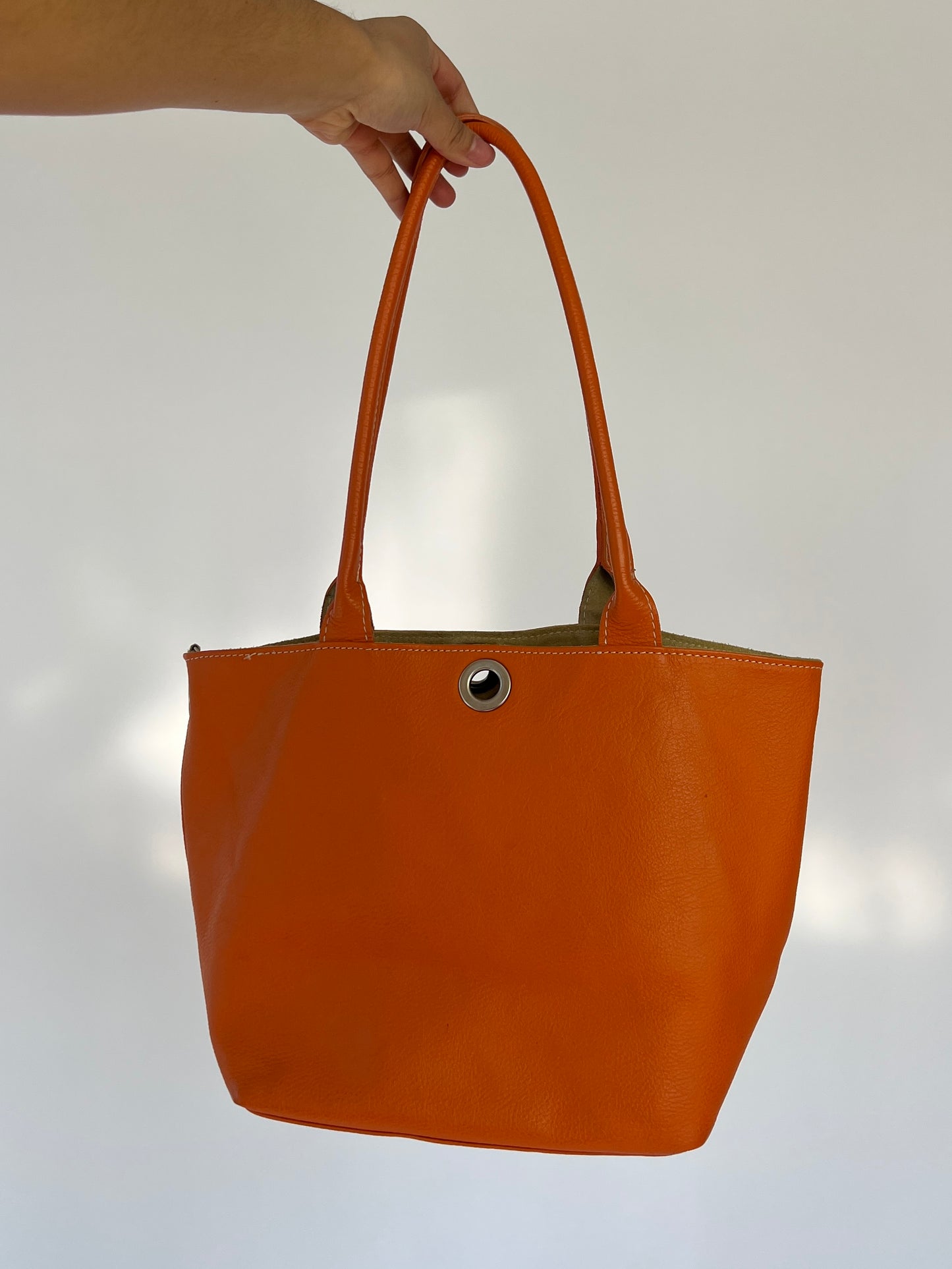 orange leather purse