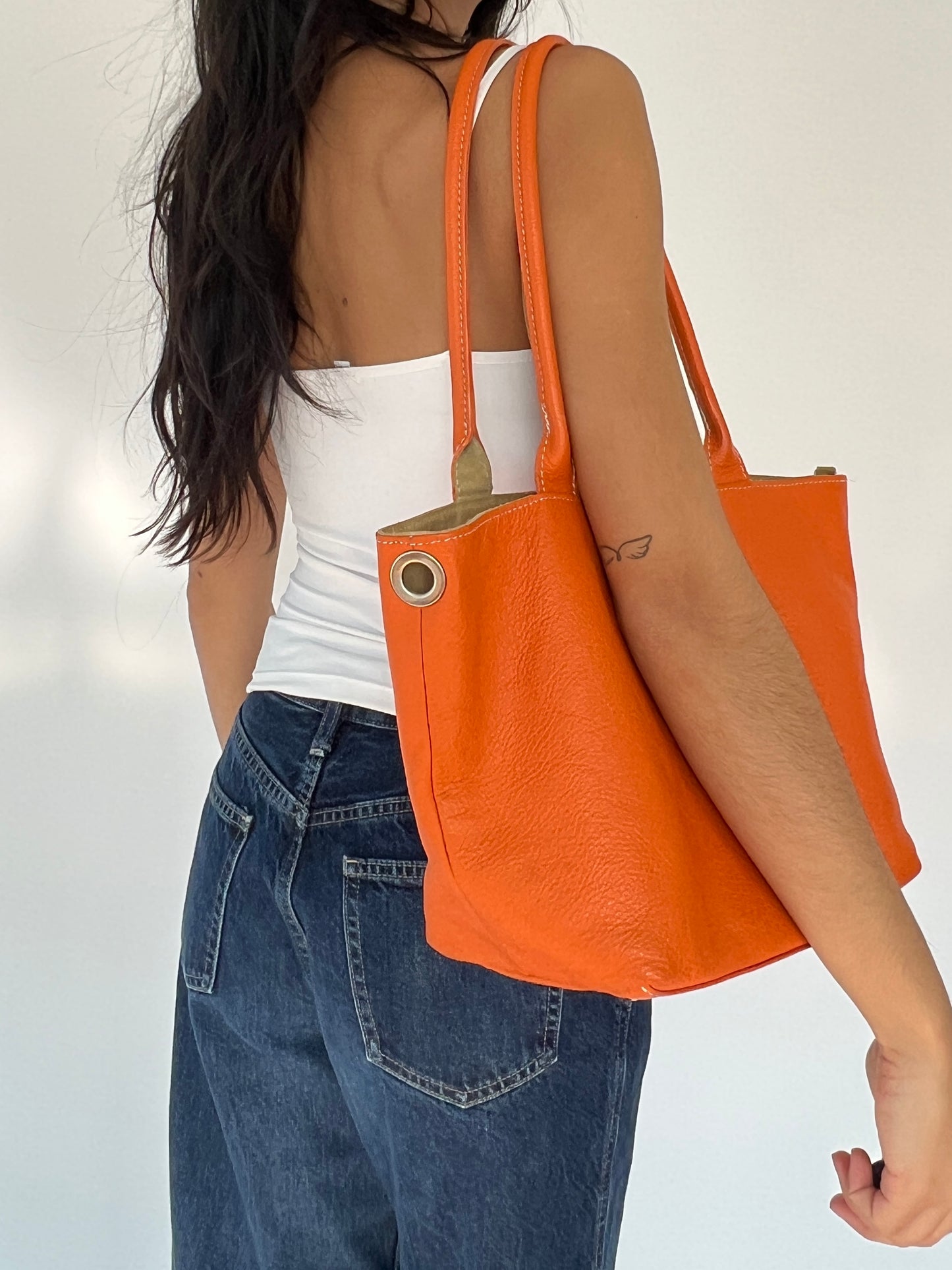 orange leather purse
