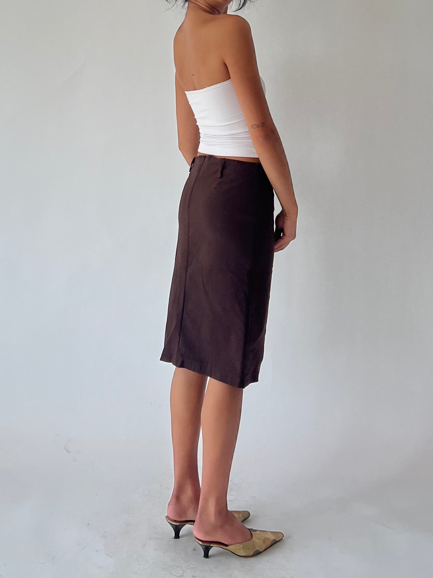 90s brown midi pencil skirt