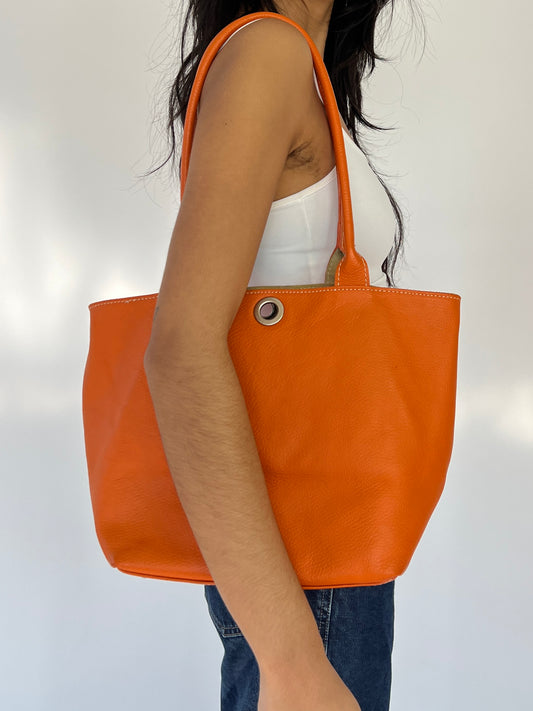 orange leather purse