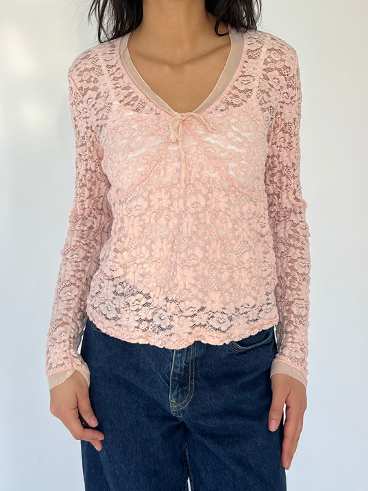 y2k pink lace blouse