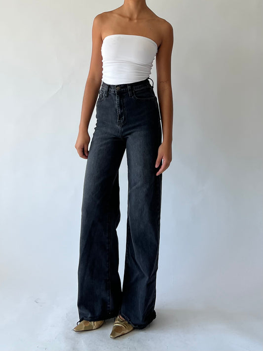 washed black wide leg jeans