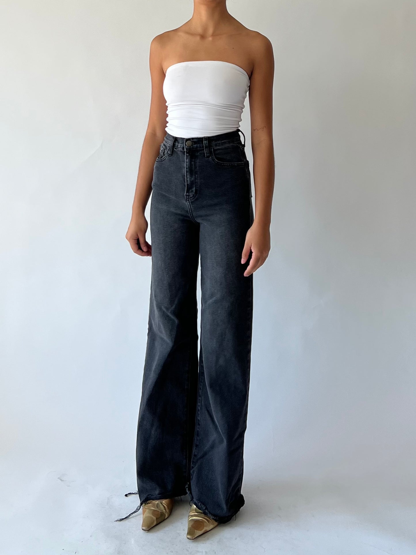 washed black wide leg jeans