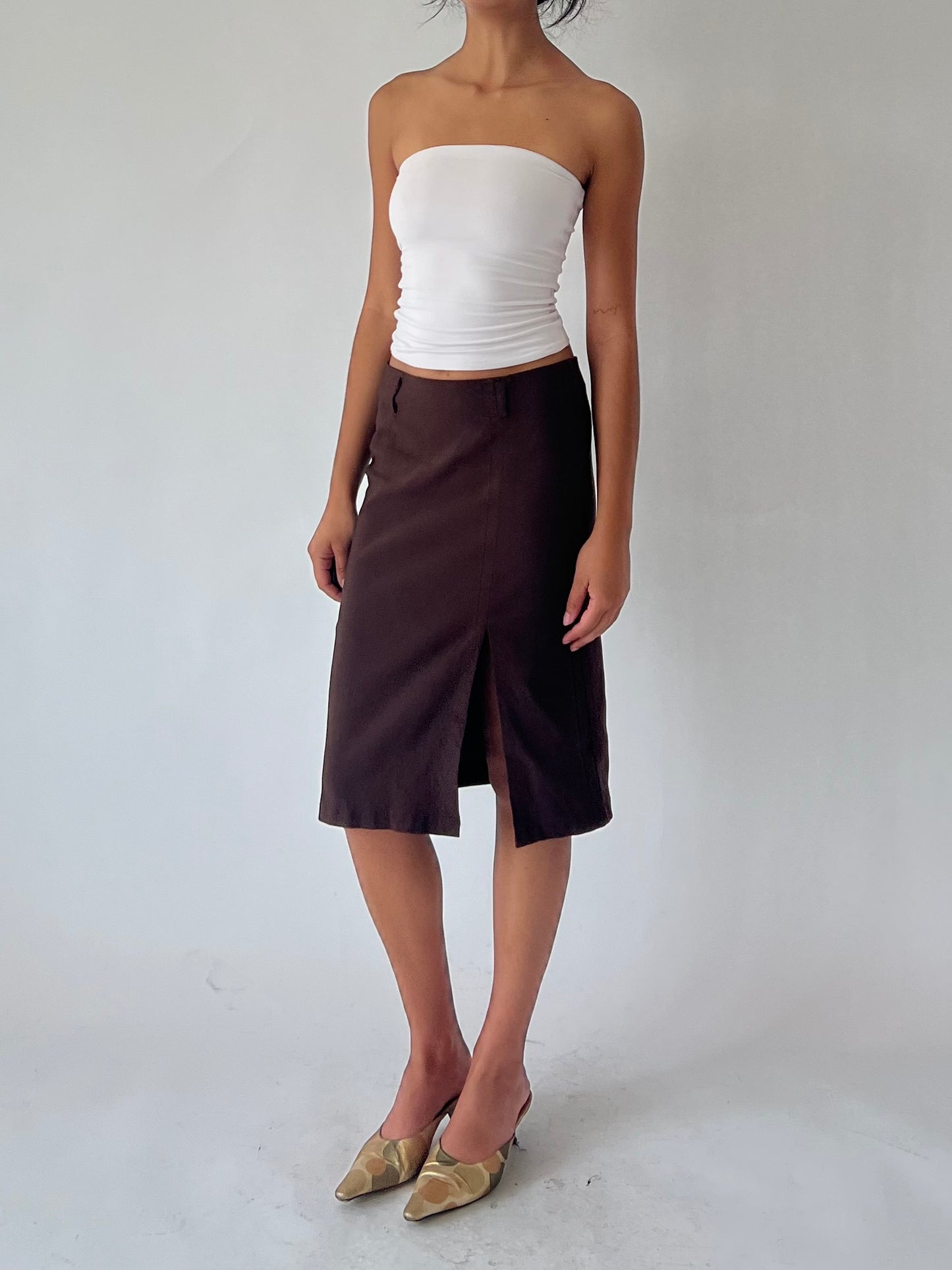 90s brown midi pencil skirt