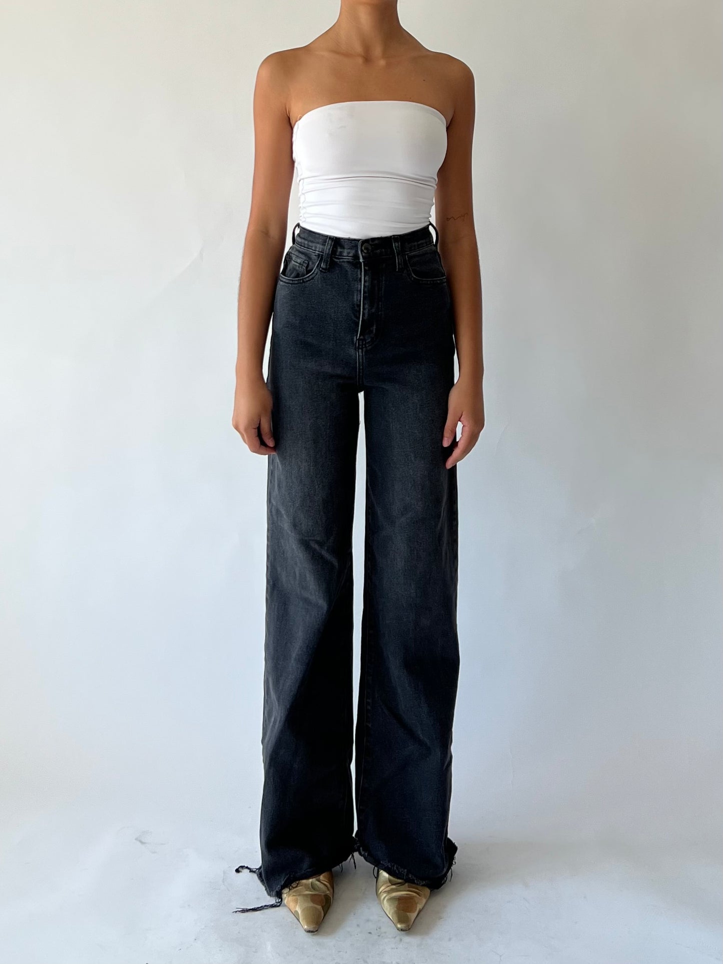 washed black wide leg jeans