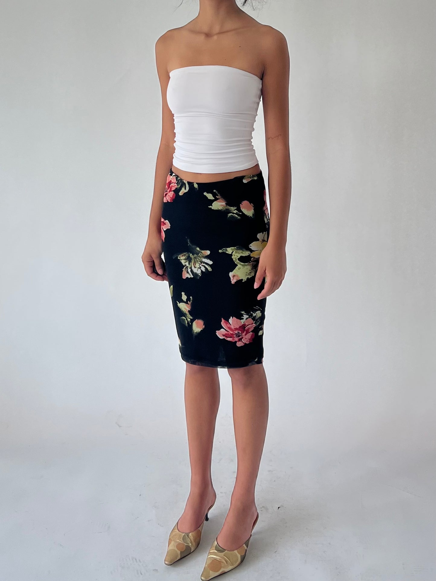 90s bodycon floral midi skirt