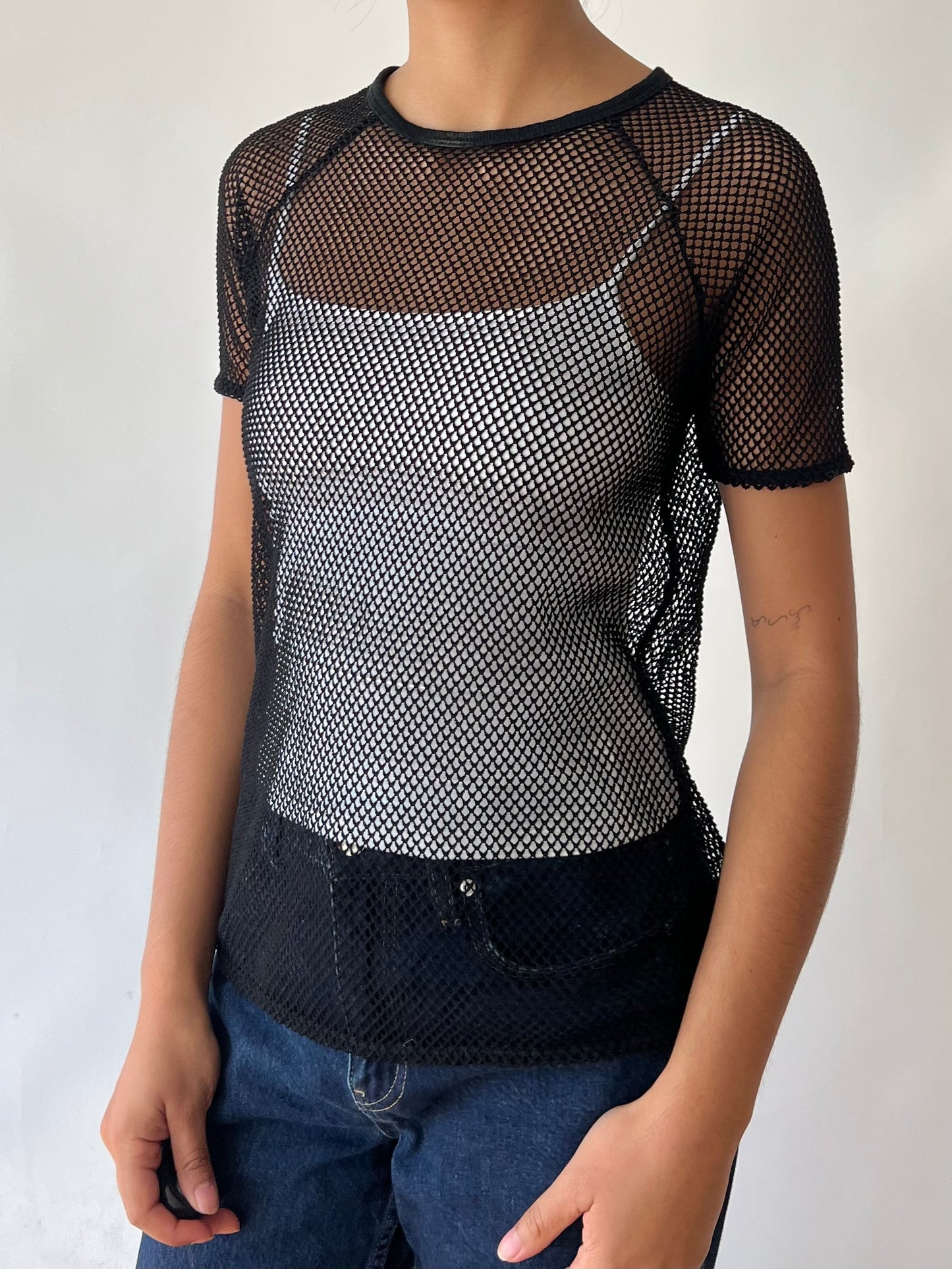 2000s fishnet black top