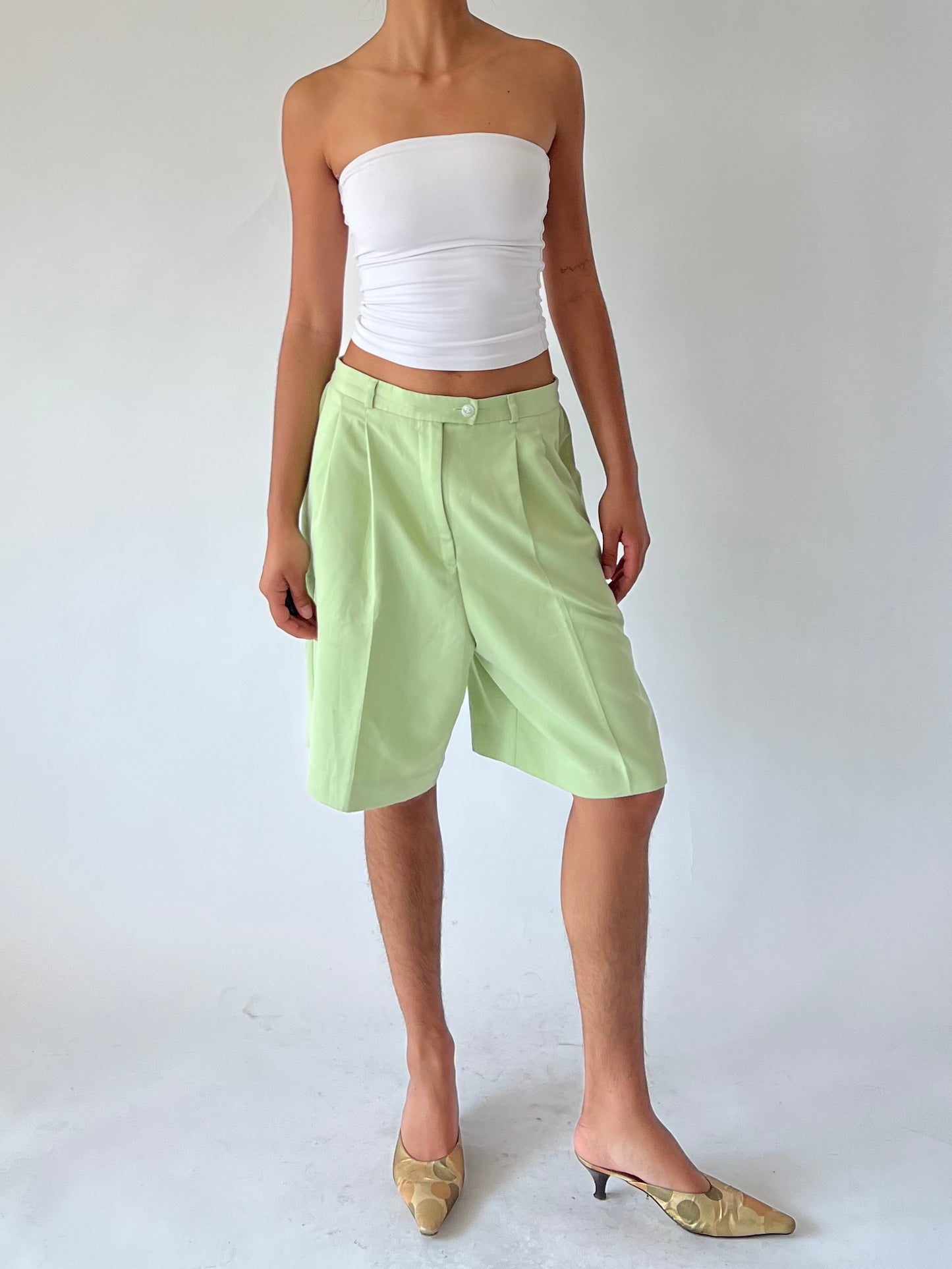 vintage green pleated shorts