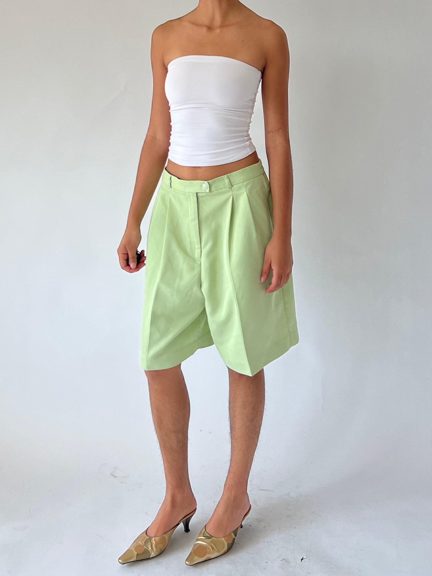 vintage green pleated shorts