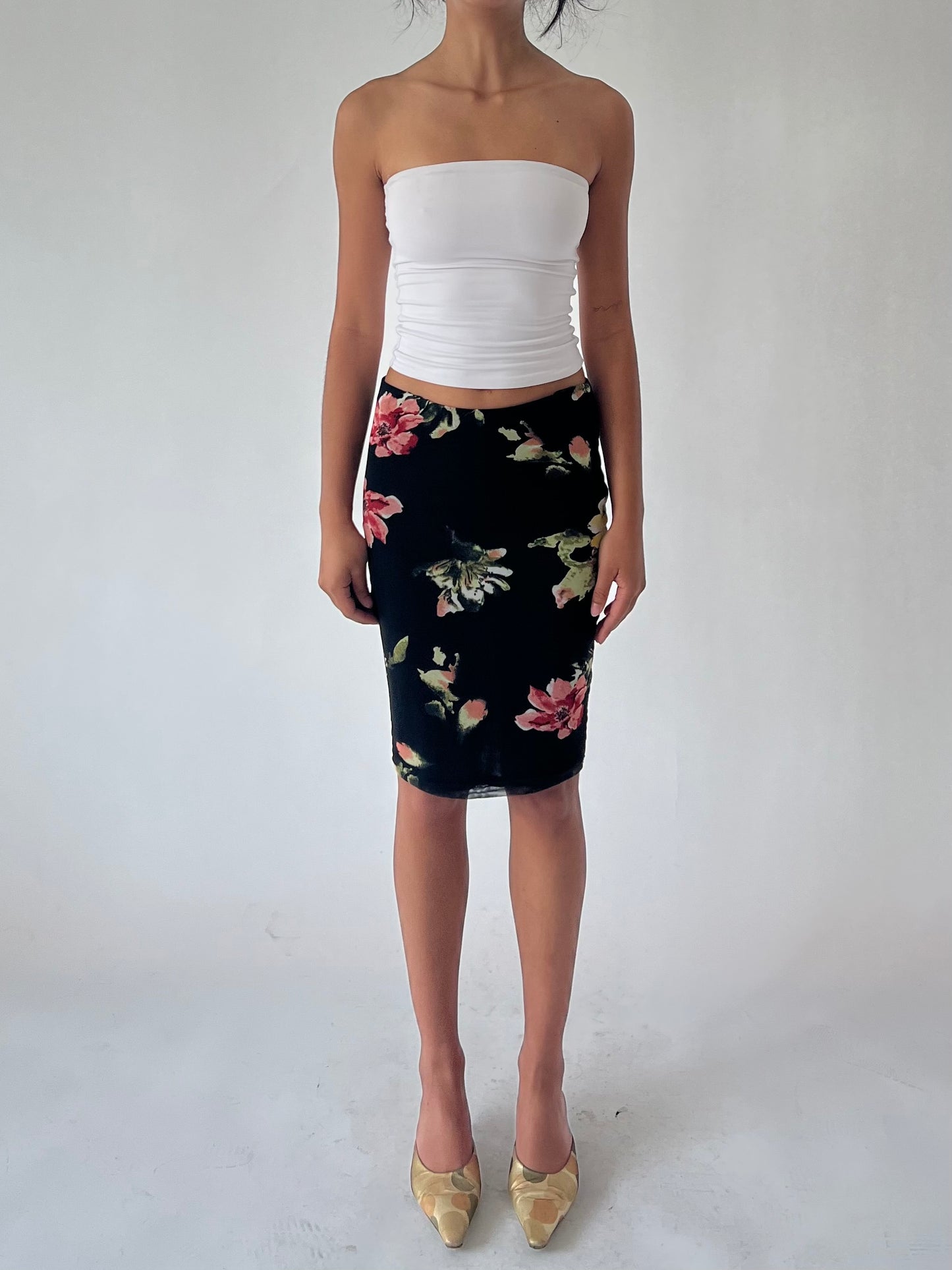 90s bodycon floral midi skirt