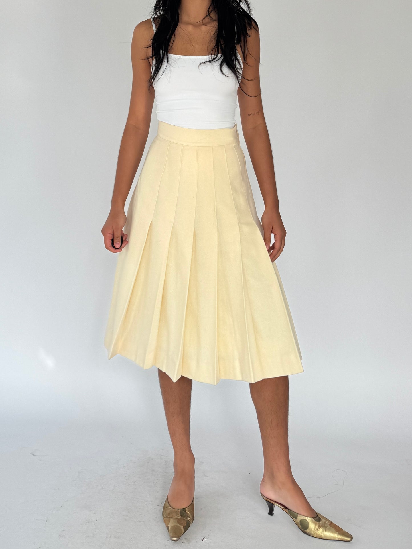 90s wool pleated midi skirt