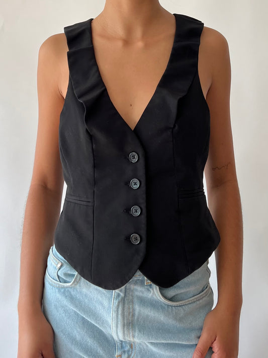 y2k ruffle black vest