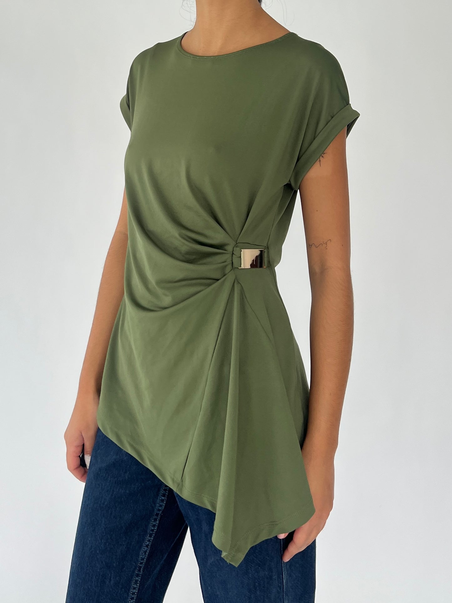 90s green drapped blouse