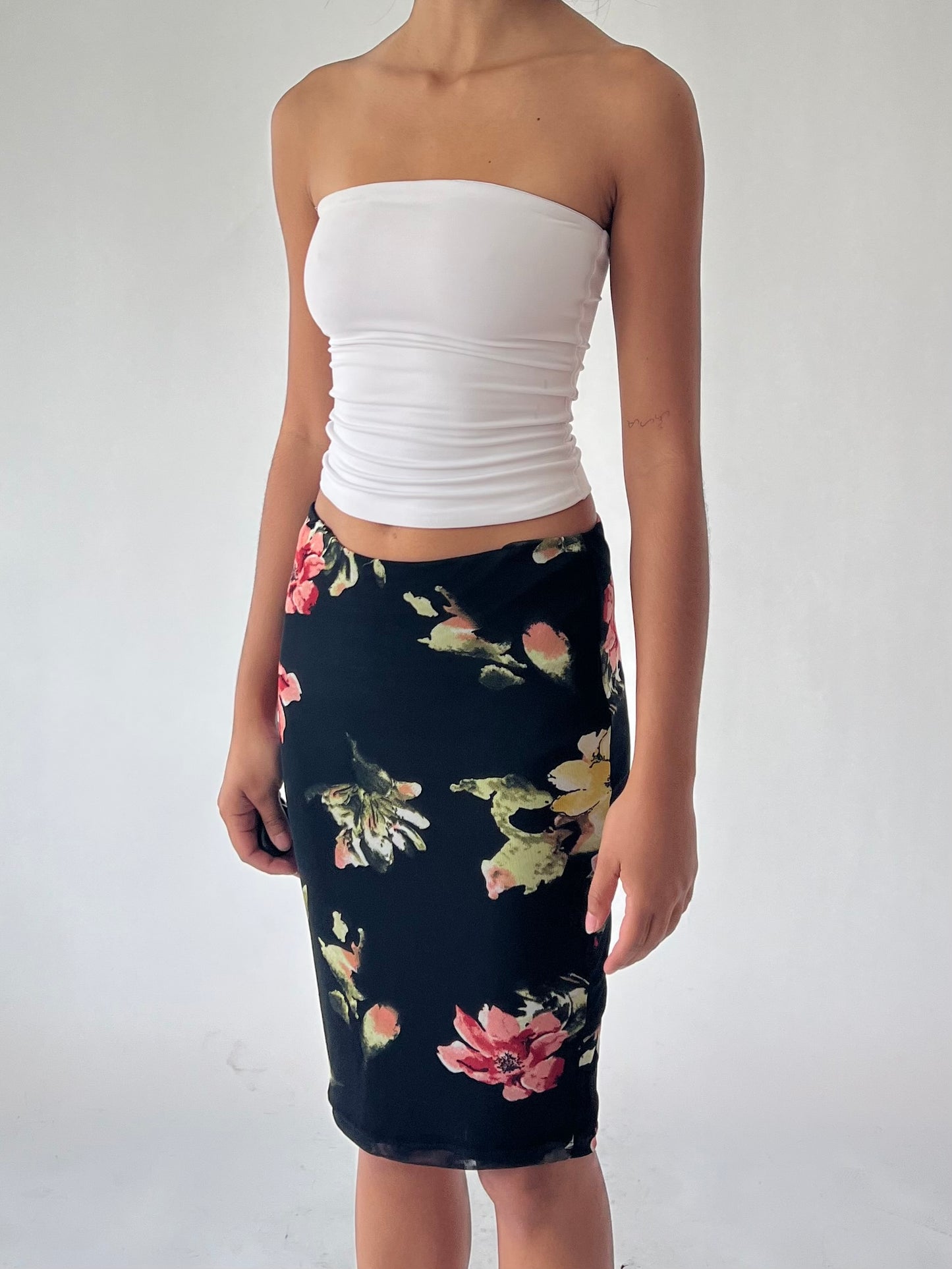 90s bodycon floral midi skirt