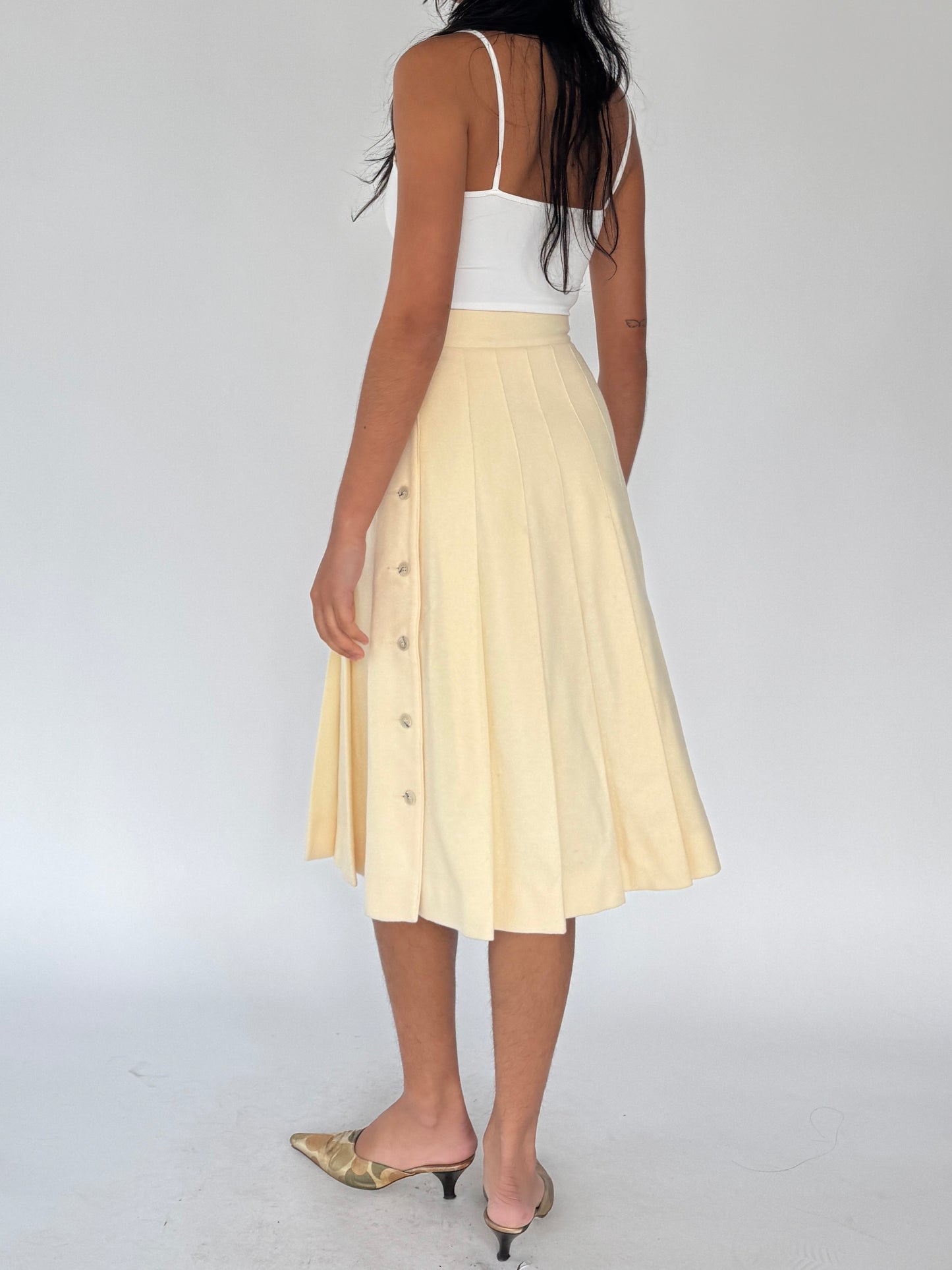 90s wool pleated midi skirt