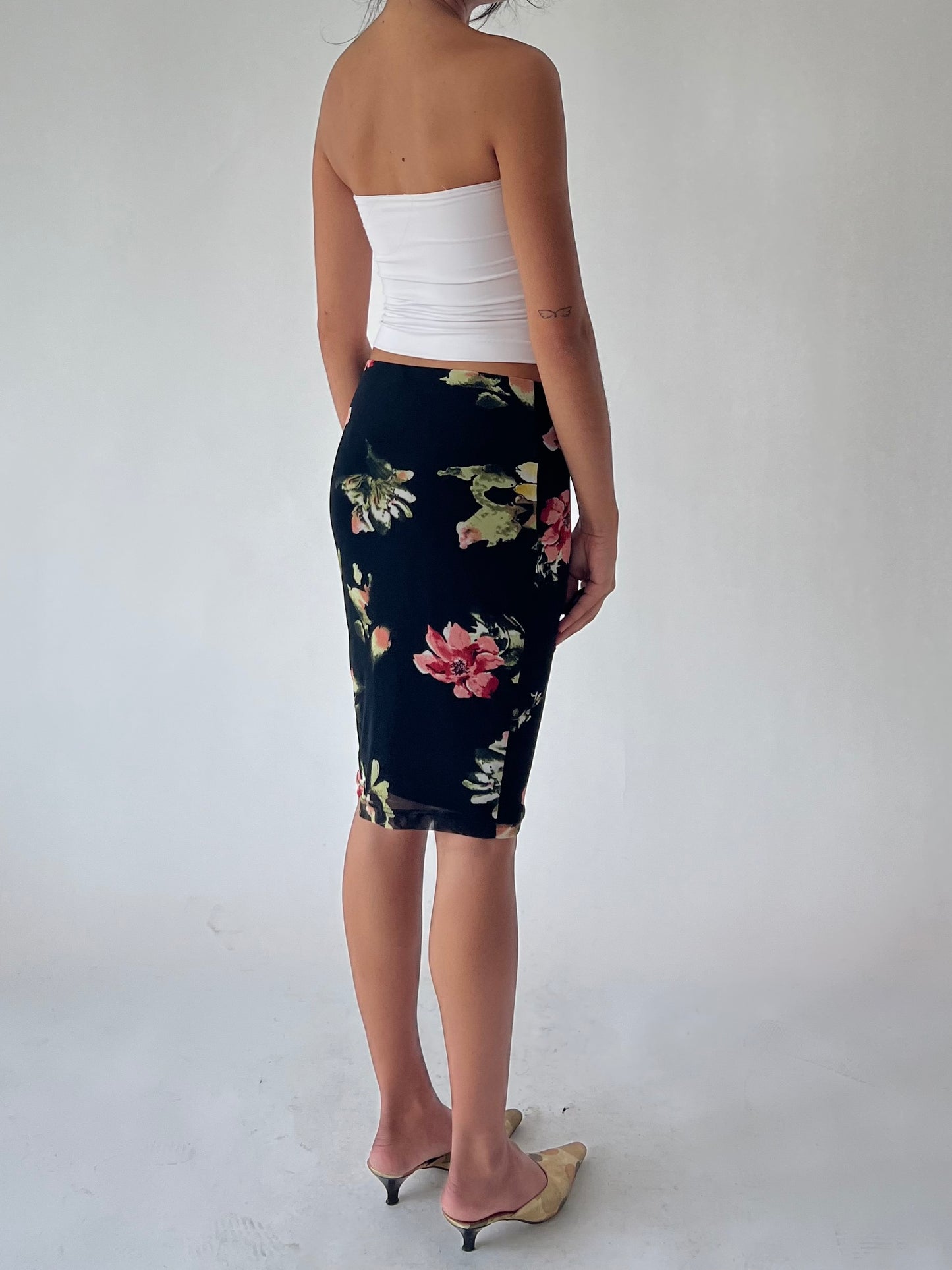 90s bodycon floral midi skirt