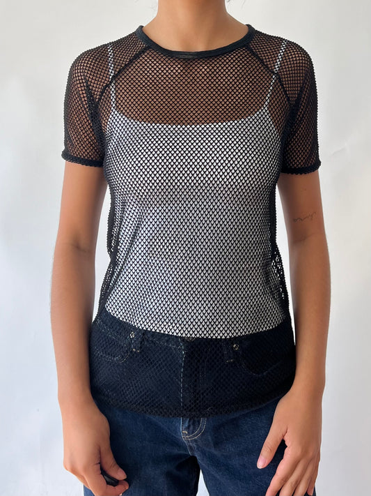 2000s fishnet black top