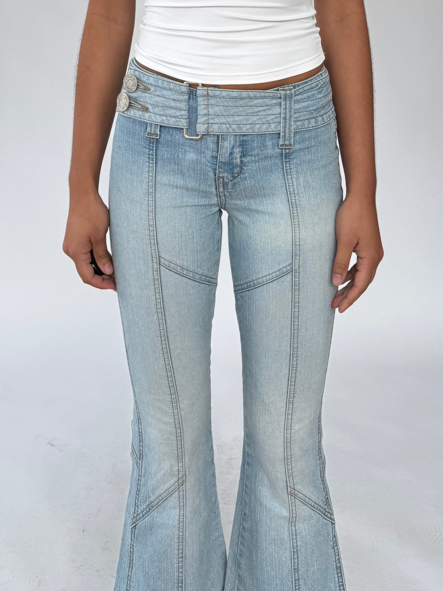 y2k denim flare capri jeans