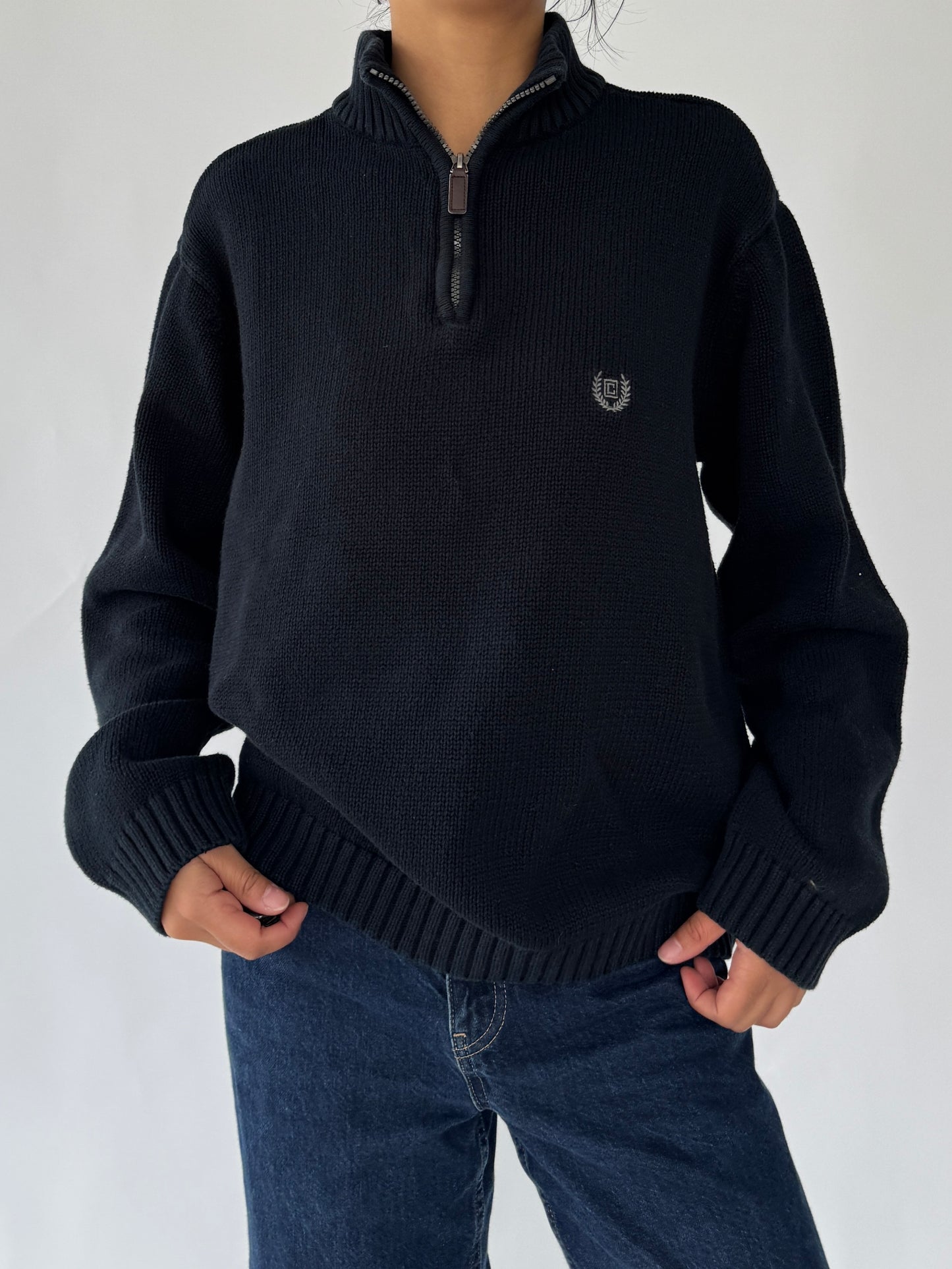 2000s black knit quarter zip sweater