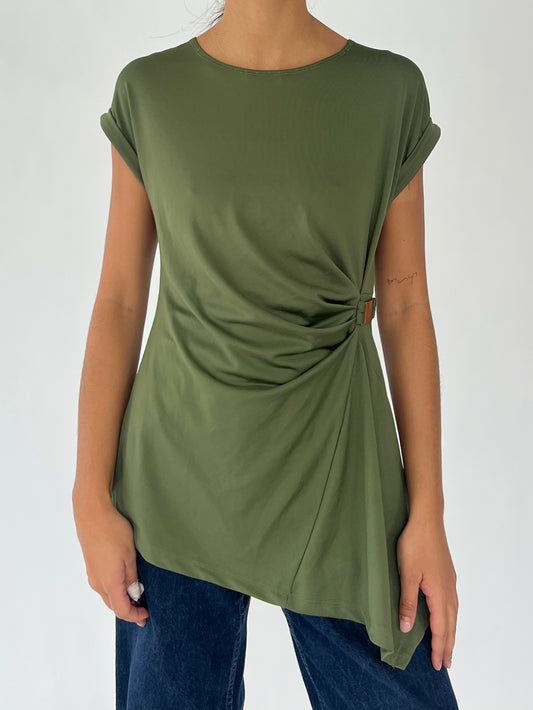 90s green drapped blouse