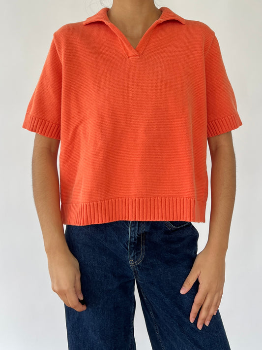 2000s orange polo knit top