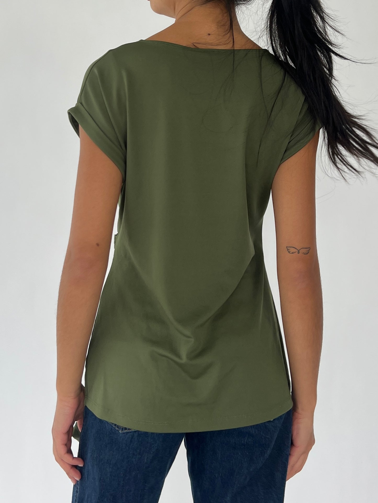 90s green drapped blouse