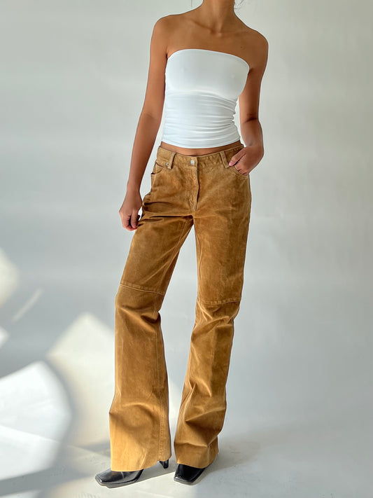 brown suede leather pants