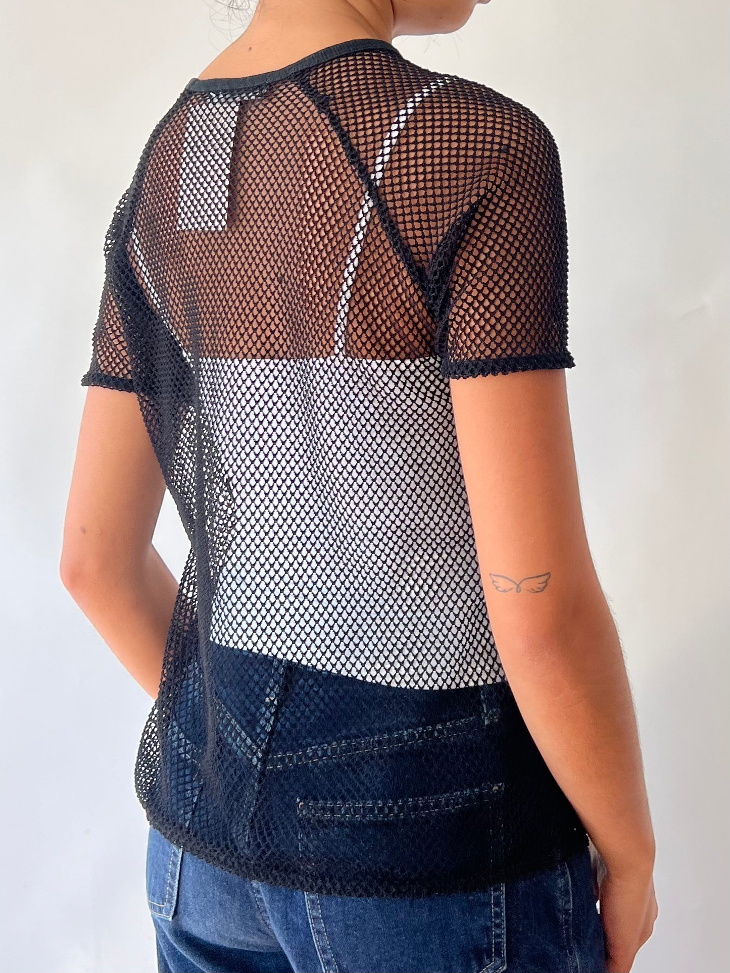 2000s fishnet black top