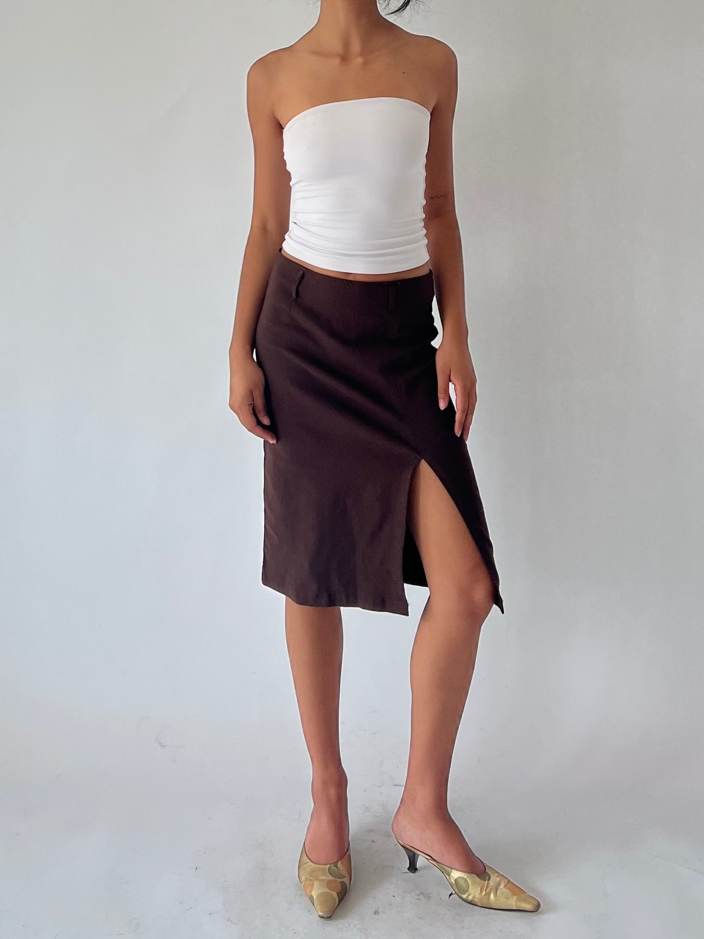 90s brown midi pencil skirt