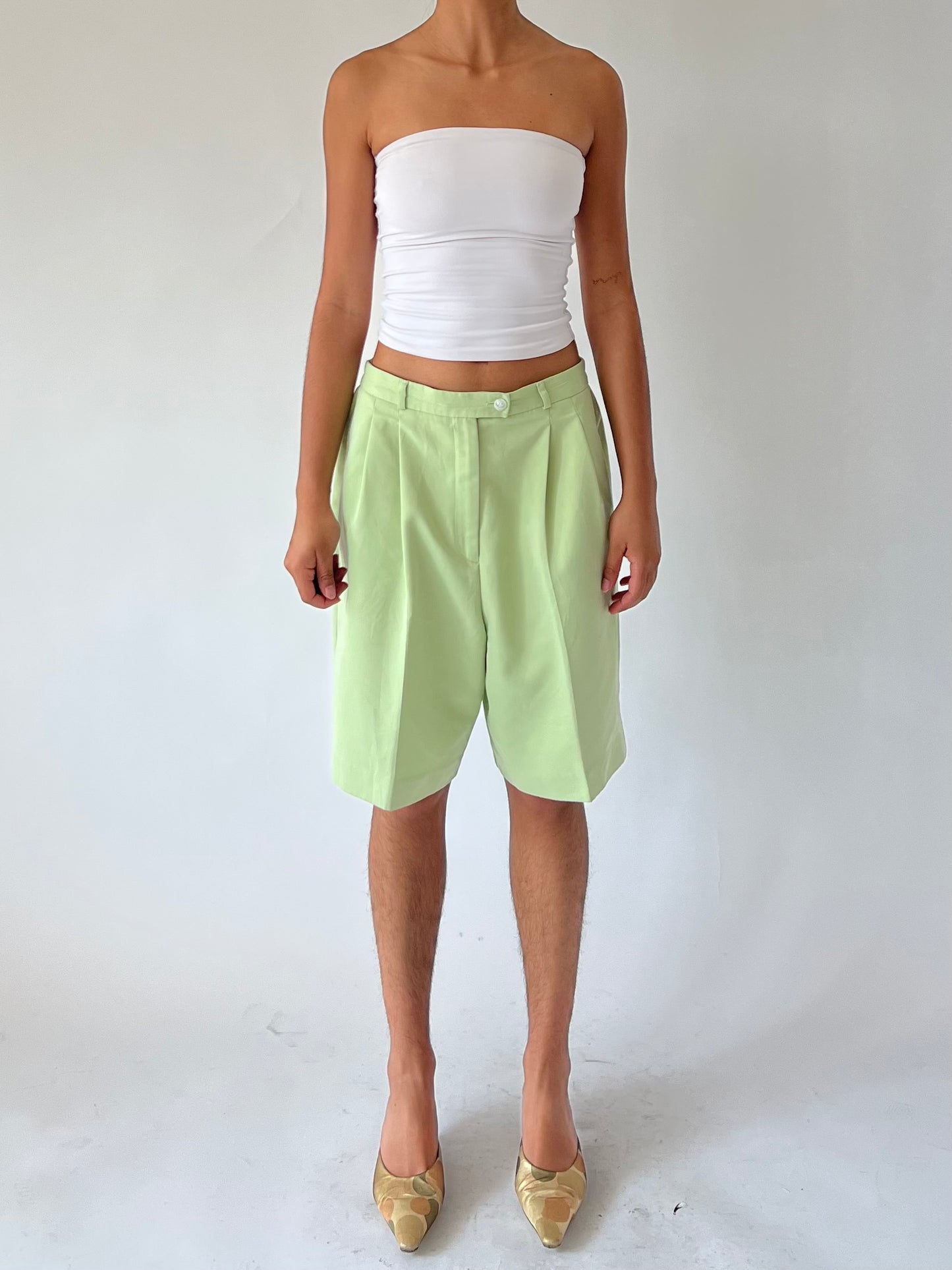 vintage green pleated shorts