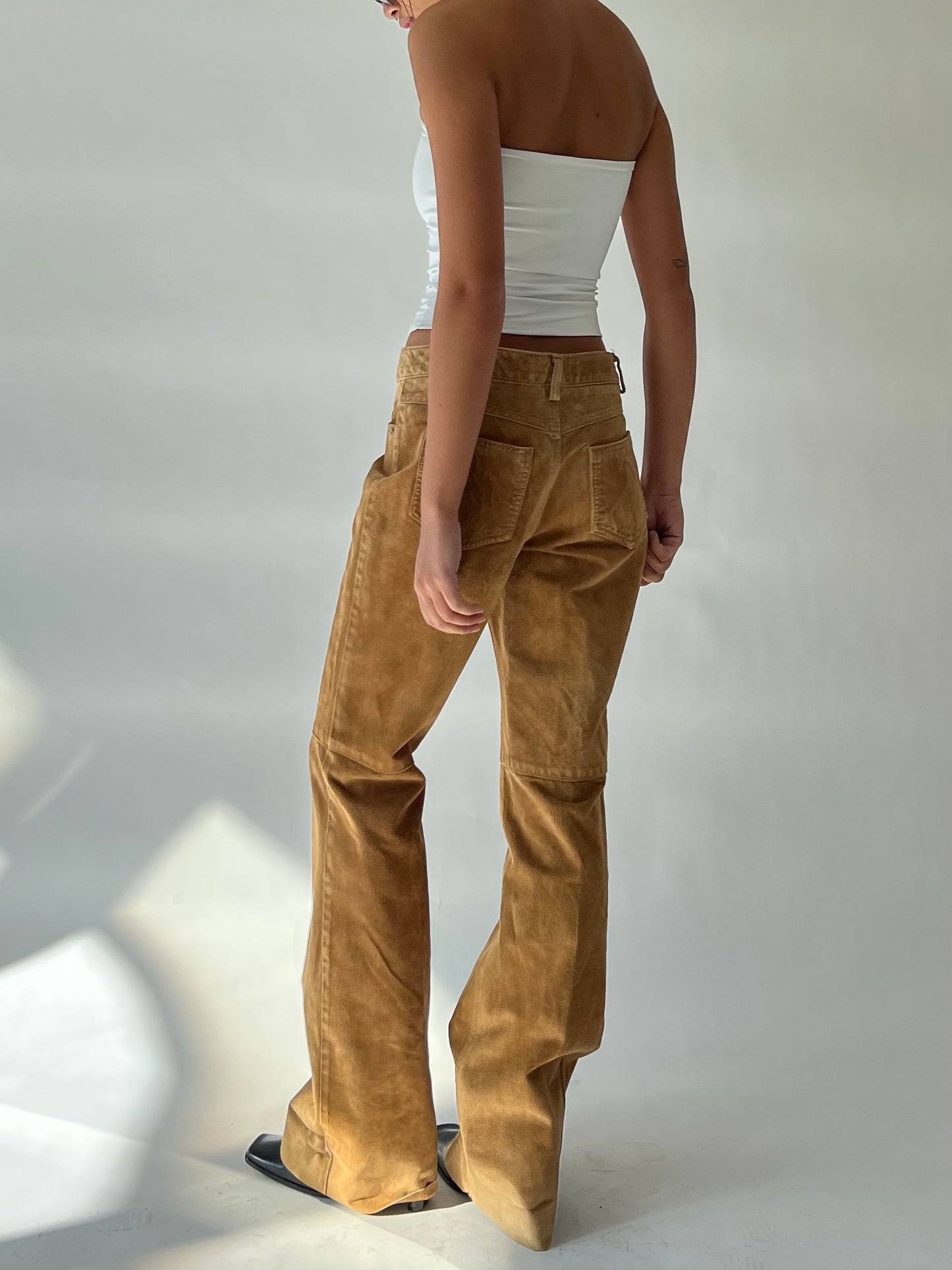 brown suede leather pants