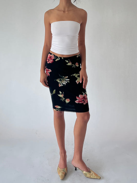 90s bodycon floral midi skirt