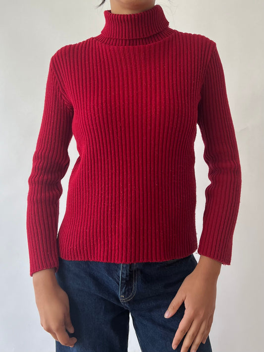 90s red ribbed turtleneck sweater