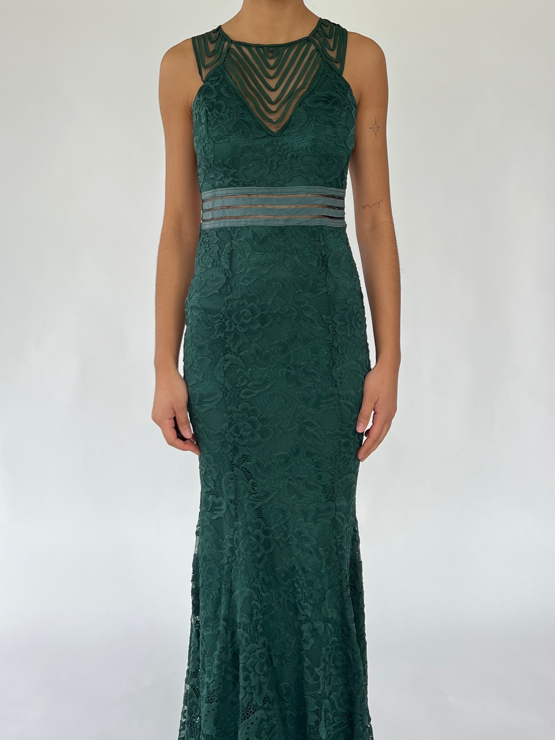 90s green dress Olive Green 90S Tie Strap Long Dress