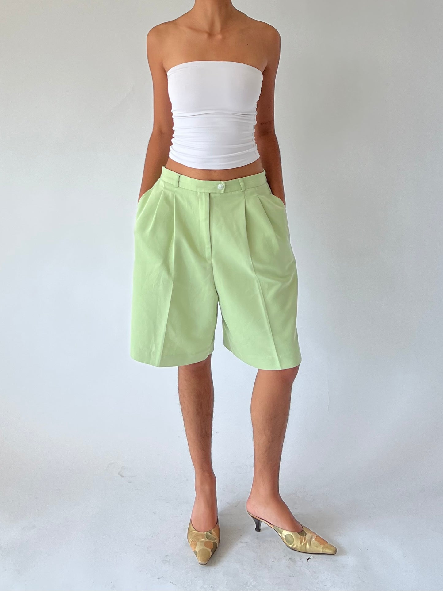 vintage green pleated shorts