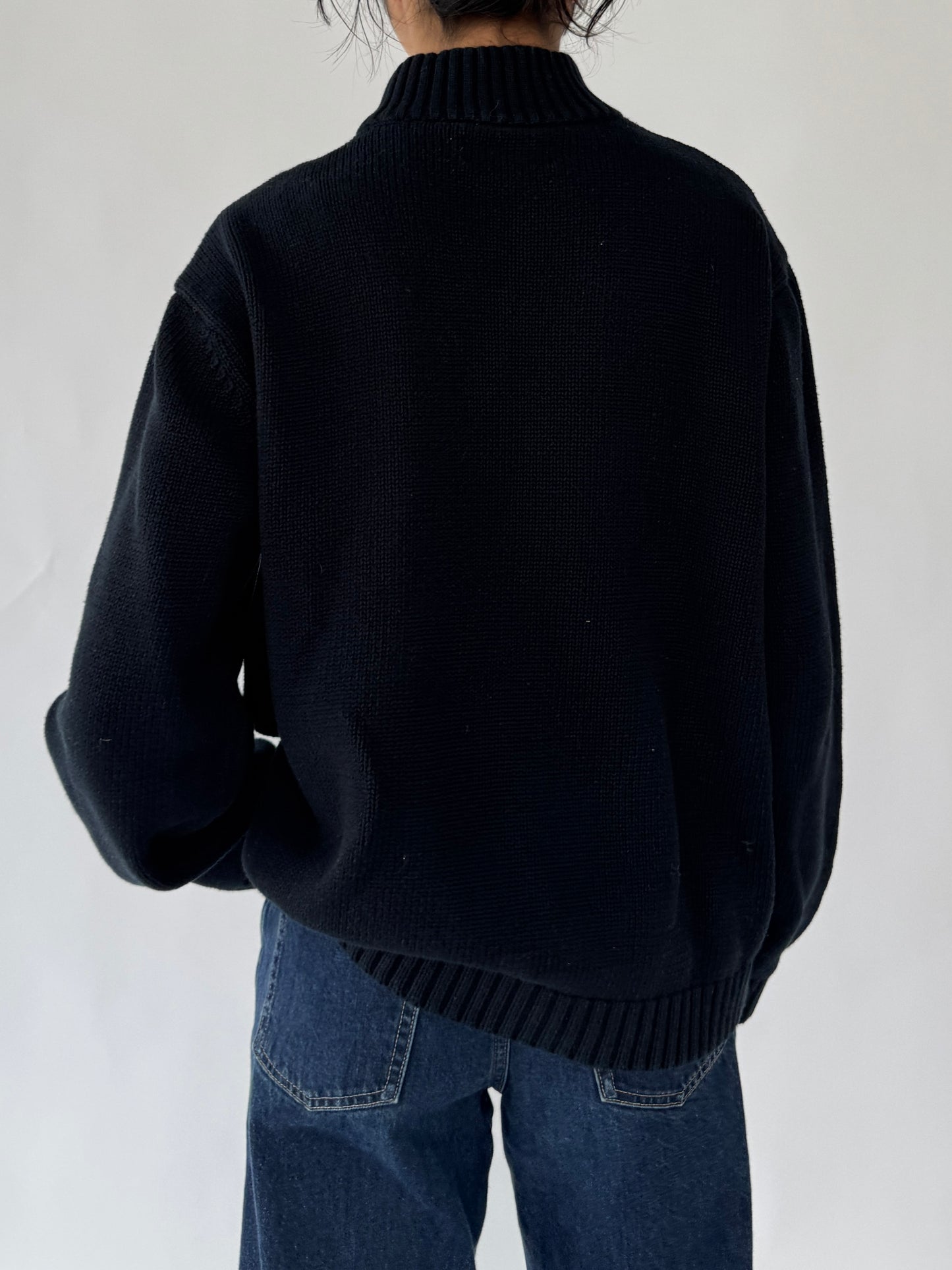 2000s black knit quarter zip sweater