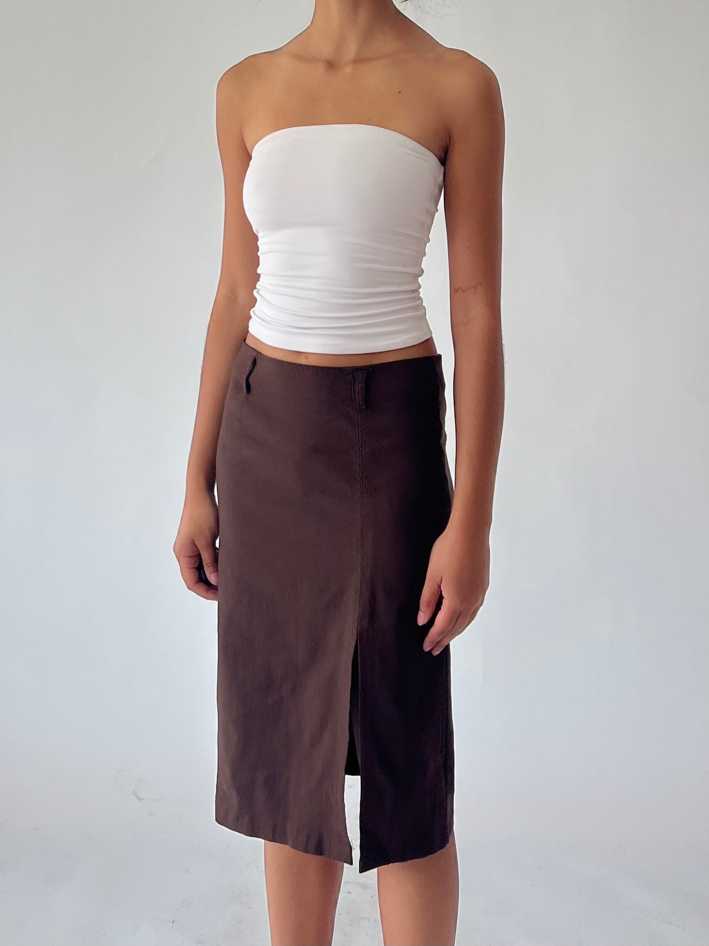 90s brown midi pencil skirt