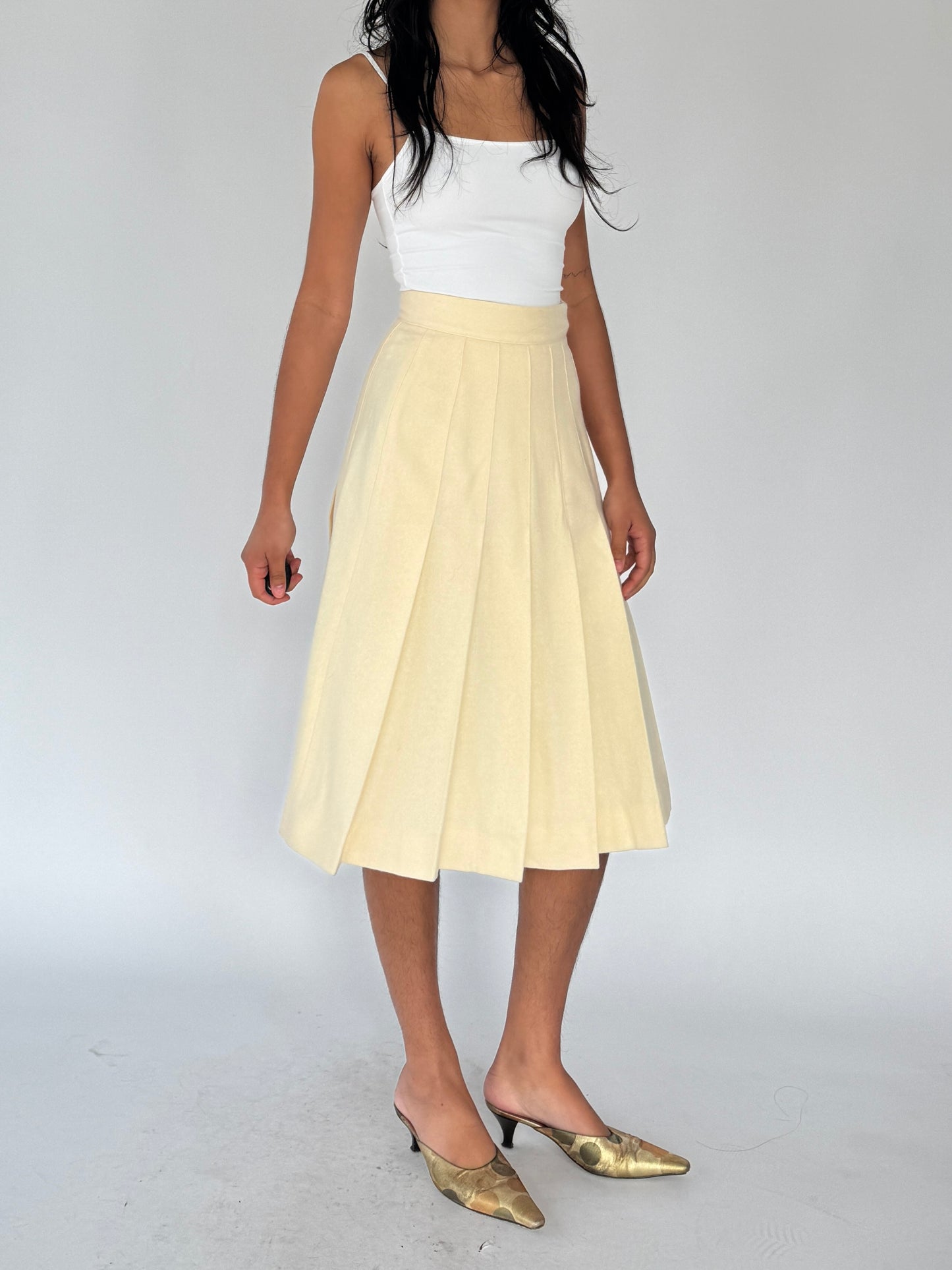 90s wool pleated midi skirt