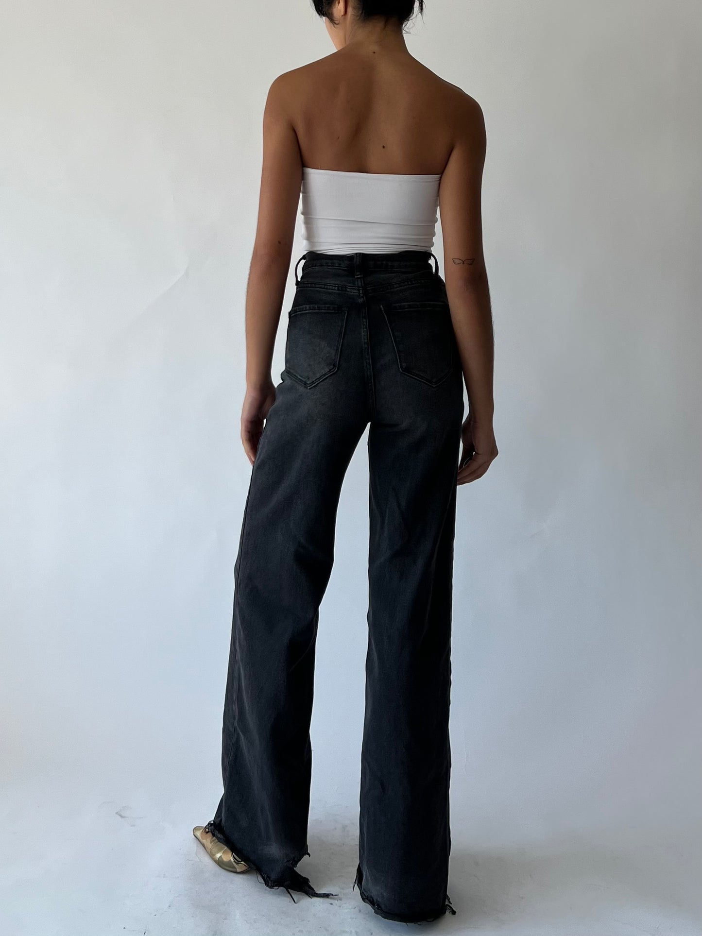 washed black wide leg jeans