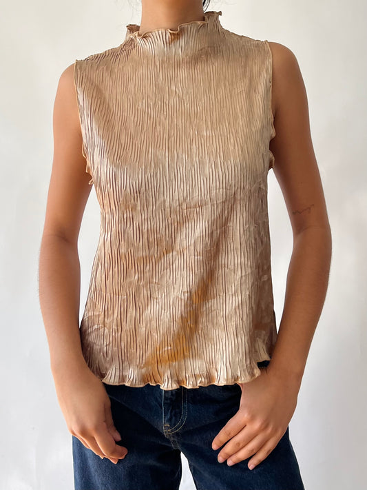 2000s gold pleated top