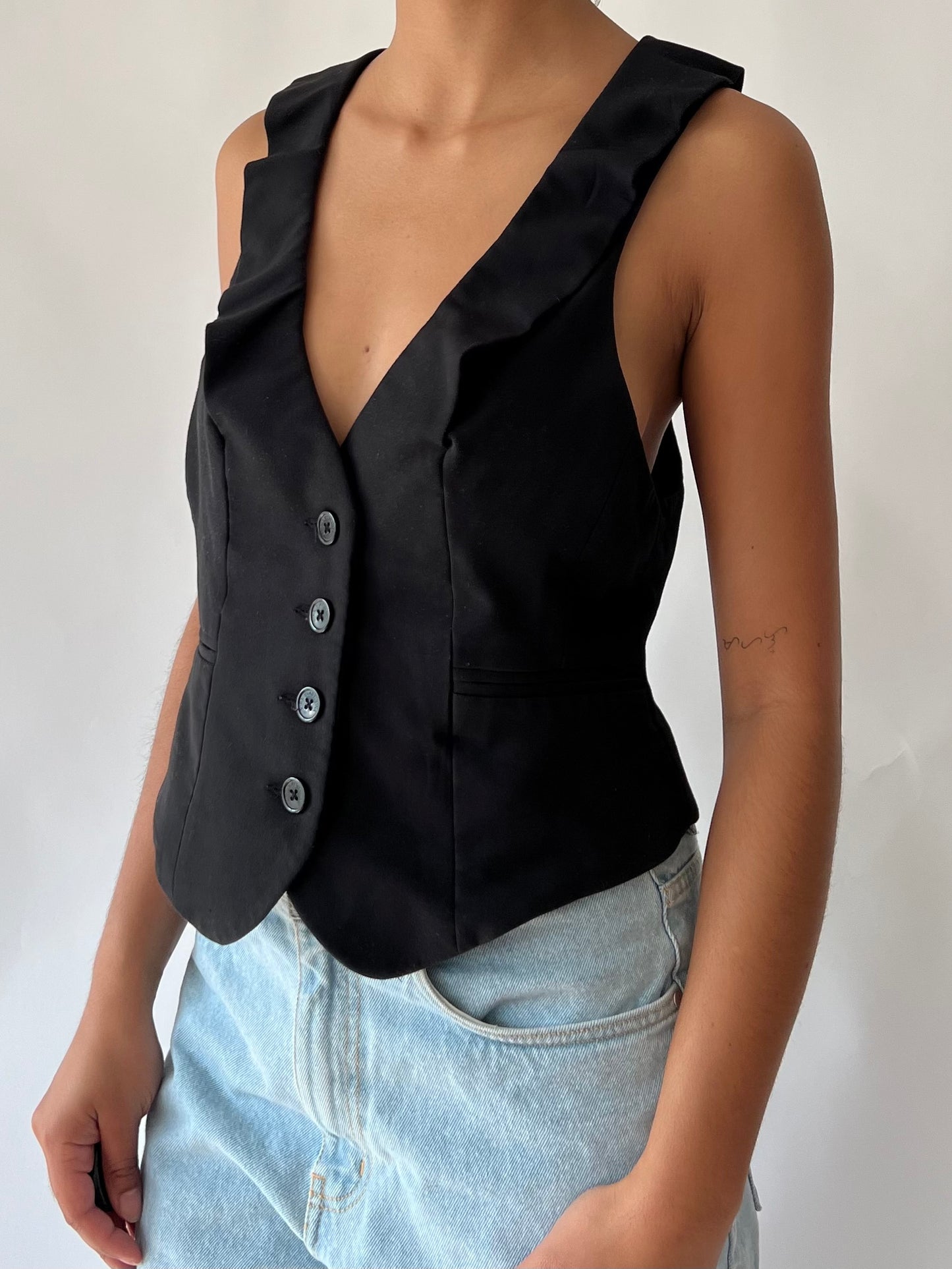 y2k ruffle black vest