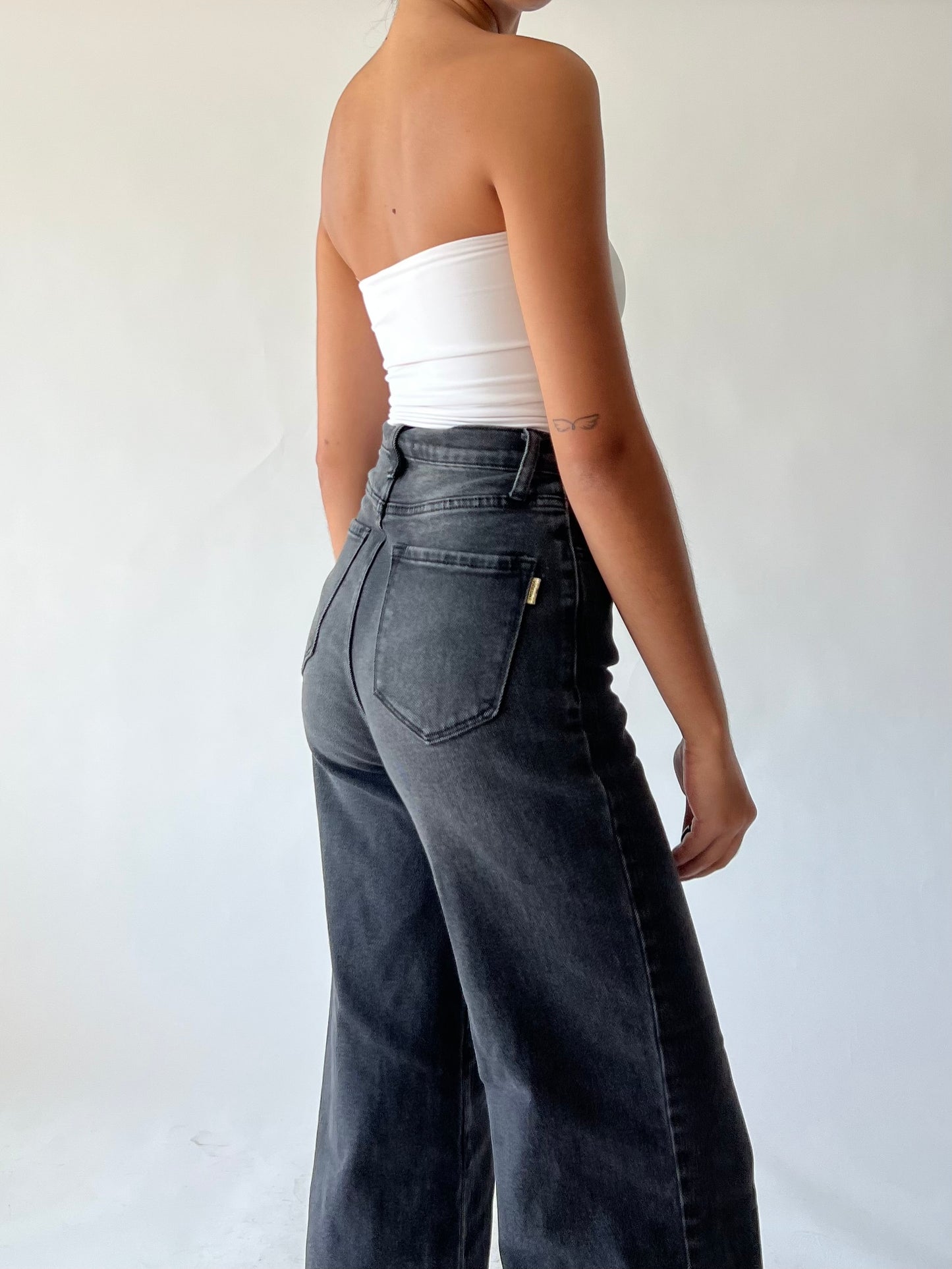 washed black wide leg jeans