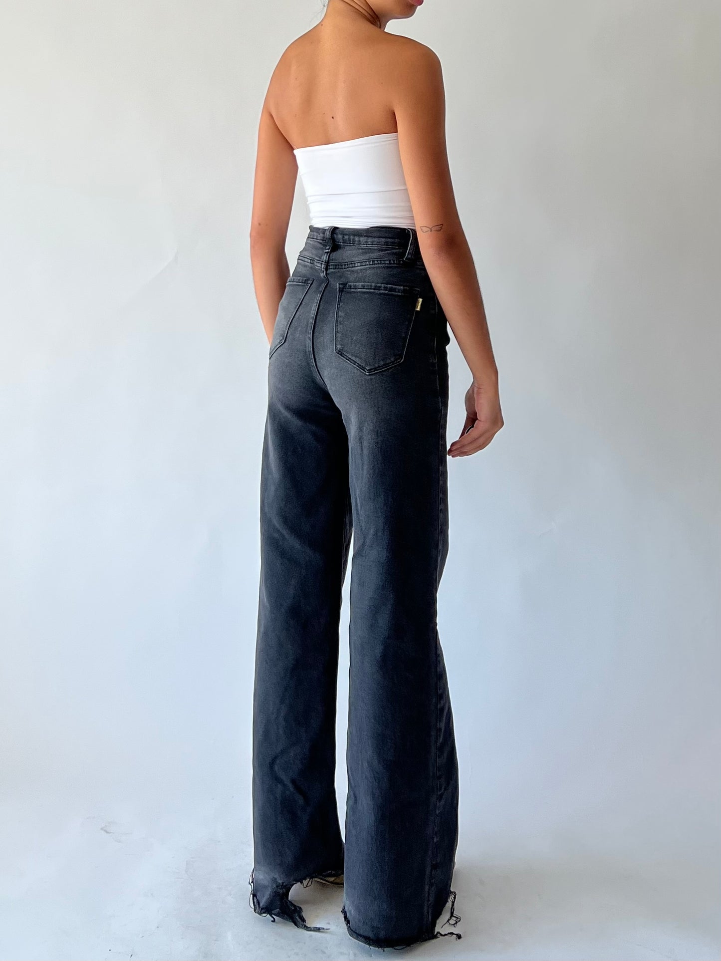 washed black wide leg jeans