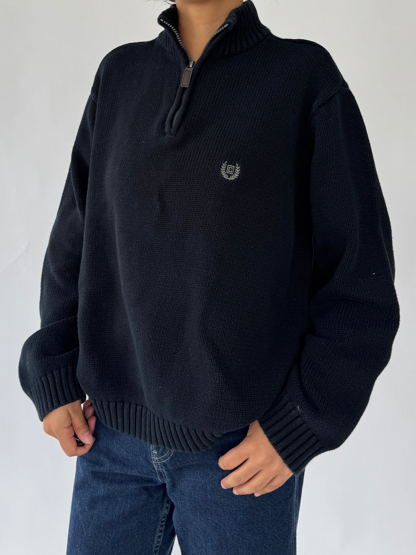 2000s black knit quarter zip sweater